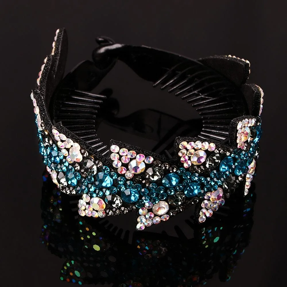 Floral Hair Claw Clips Expandable Style Crystal Rhinestone Twist Hair Clip Shiny Finish Ponytail Buckle Hair Accessories