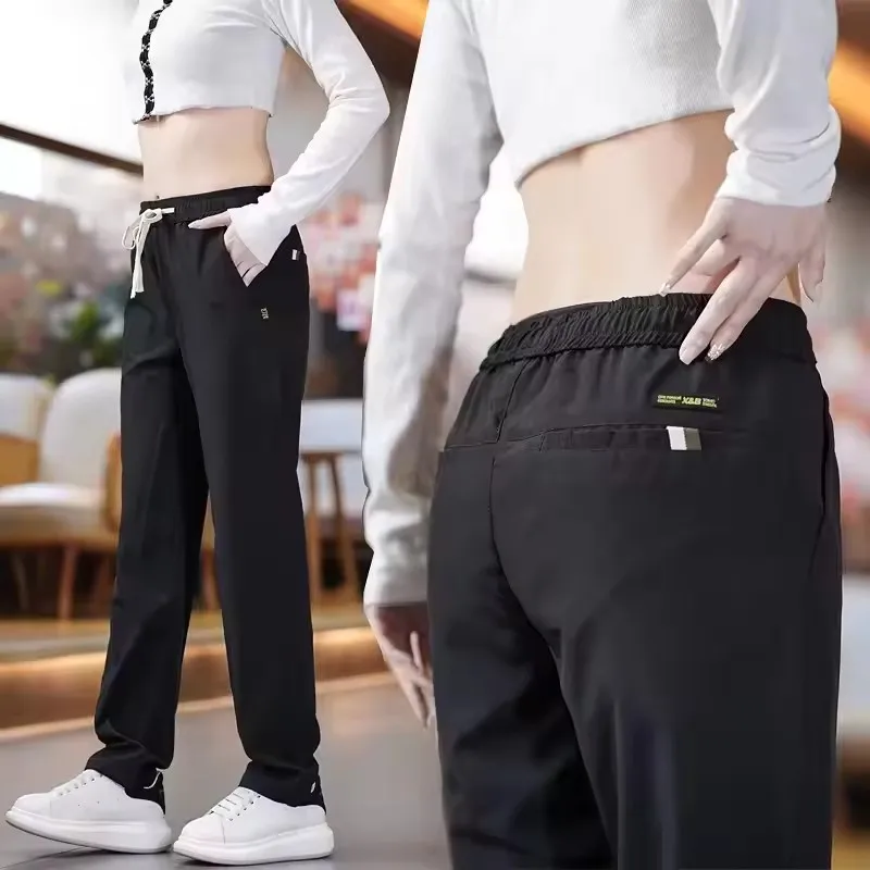 

Classic Elastic Waist Casual Pants Male 2025 Spring Summer Straight Ultra Thin Ice Silk Slim Trousers Brand Clothing Men's Pants