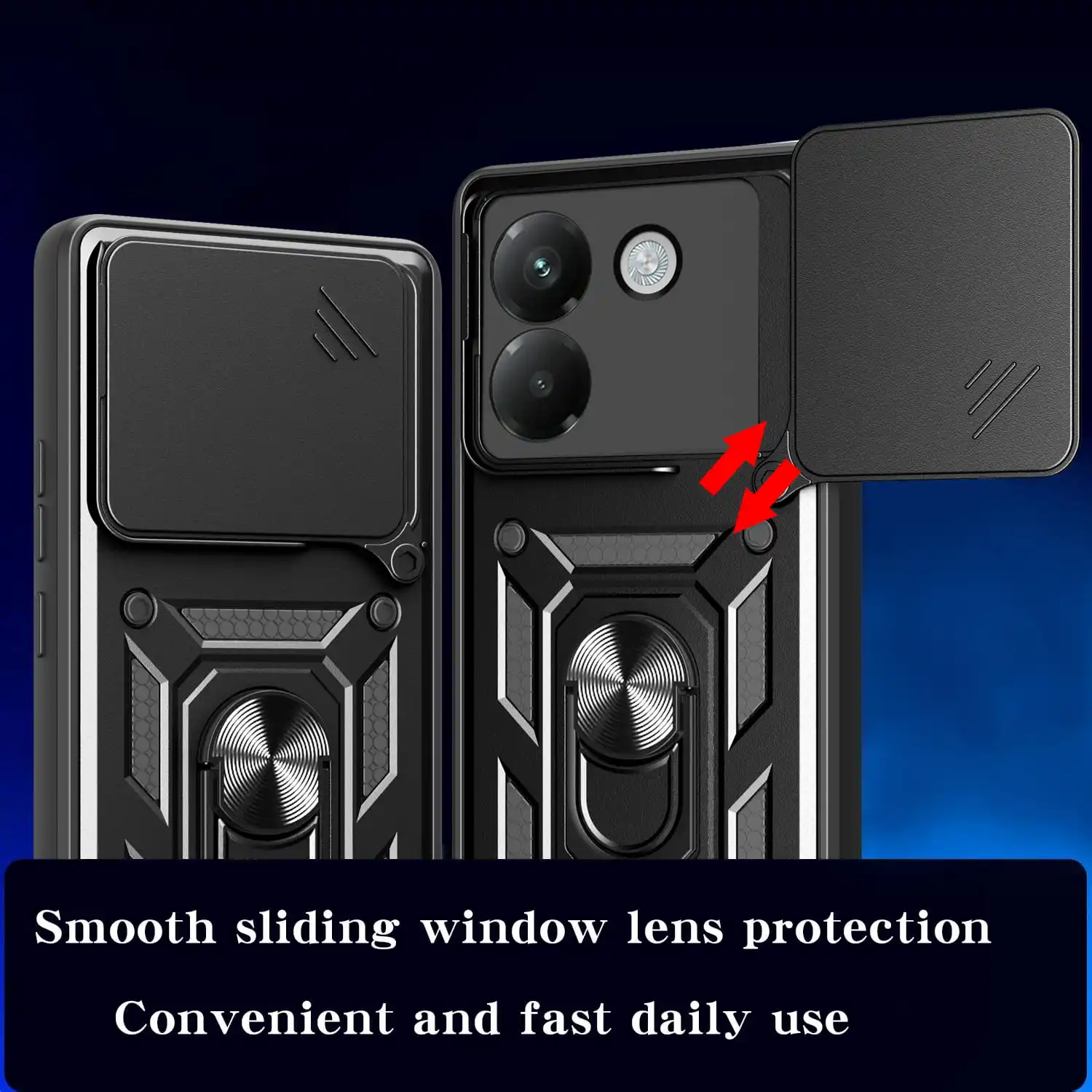 Case for Xiaomi Poco M7 Pro 5G Slide Camera Protect Stand Phone Shell Funda for Poco M6 Pro 4G M5 Cover