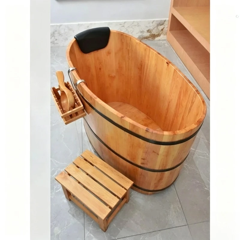 Natural  Wood Freestanding Spa Barrel Tub Full Body Steam Sweat Soaking Vessel For Household Indoor Bathroom  SPA Equipment