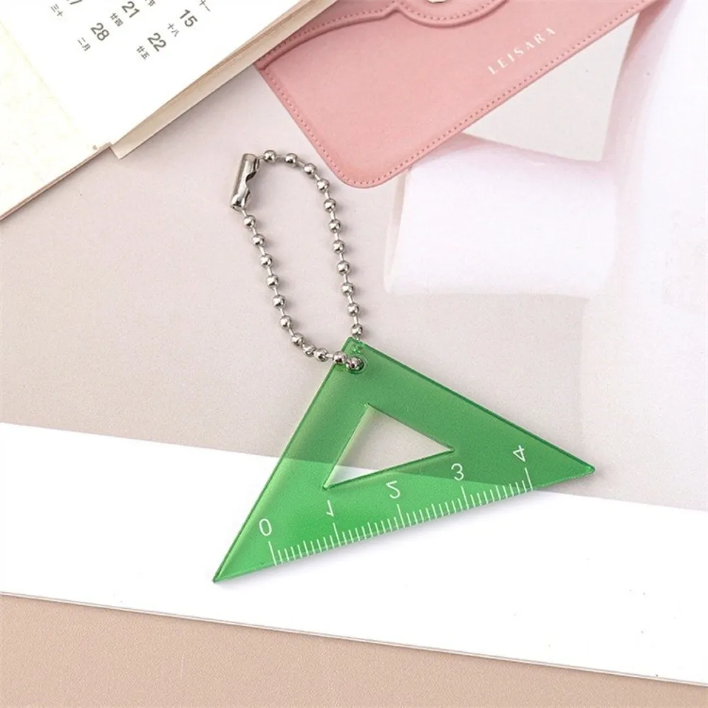 4Pcs Cute Acrylic Mini Ruler Pendant Translucent Colorful Mini Ruler Keychain Protractor Charm School Bag Decoration