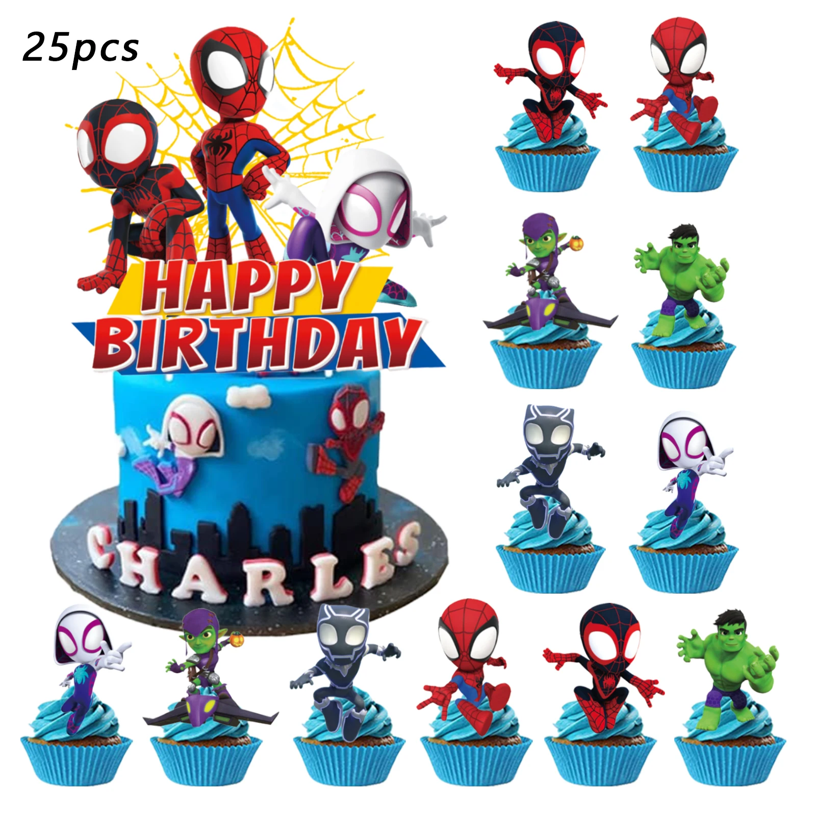 Adorno para pastel de Spidey y sus increíbles amigos, adornos para cupcakes, decoraciones de cumpleaños, artículos para fiestas temáticas, decoración de pasteles de cumpleaños