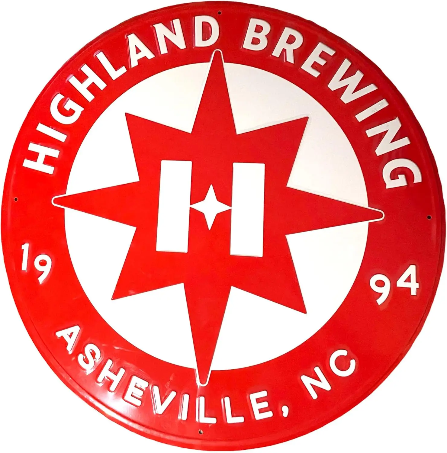 

Highland Brewing Asheville NC 1994 Metal Beer Tin Tacker Sign | 23" Round