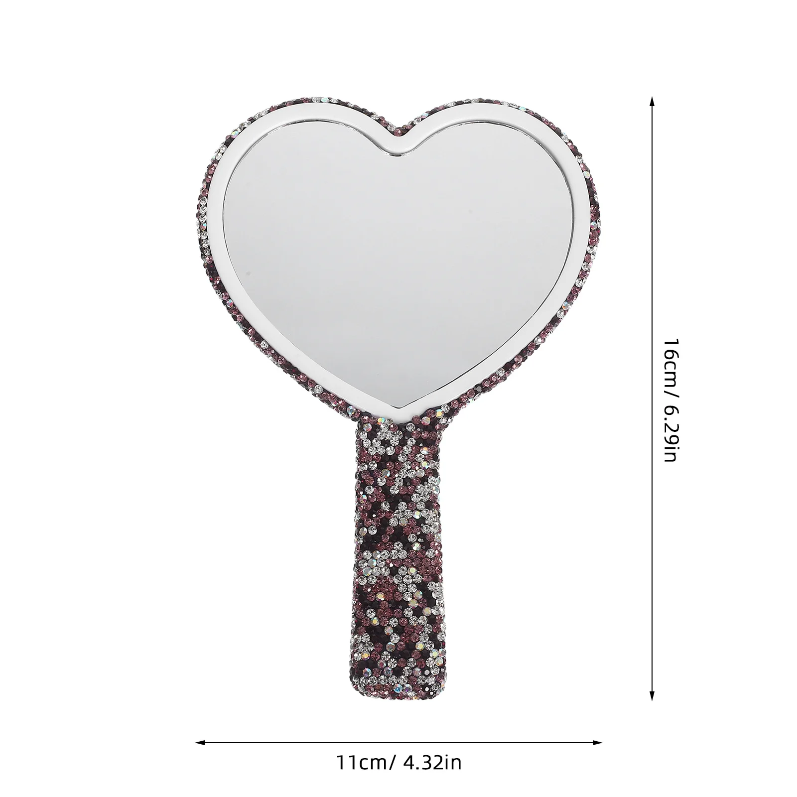 Heart Shaped Rhinestone Portable Handheld Mirror Travel Makeup Vanity Glitter Mirror Valentines Wedding