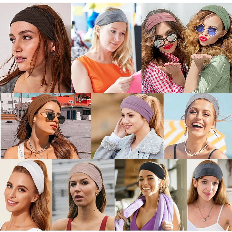 Elastic Solid Color Headband for Women and Men Hairbands Running Fitness Sports Yoga Headbands Threaded Head Band Accessories