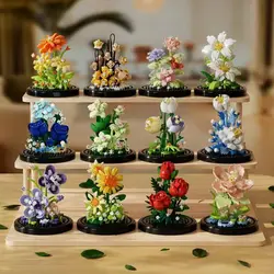 Simulated flower bunches, wood flowers, eternal bouquet compatible with LEGO children's assembly toys, teacher's day gifts