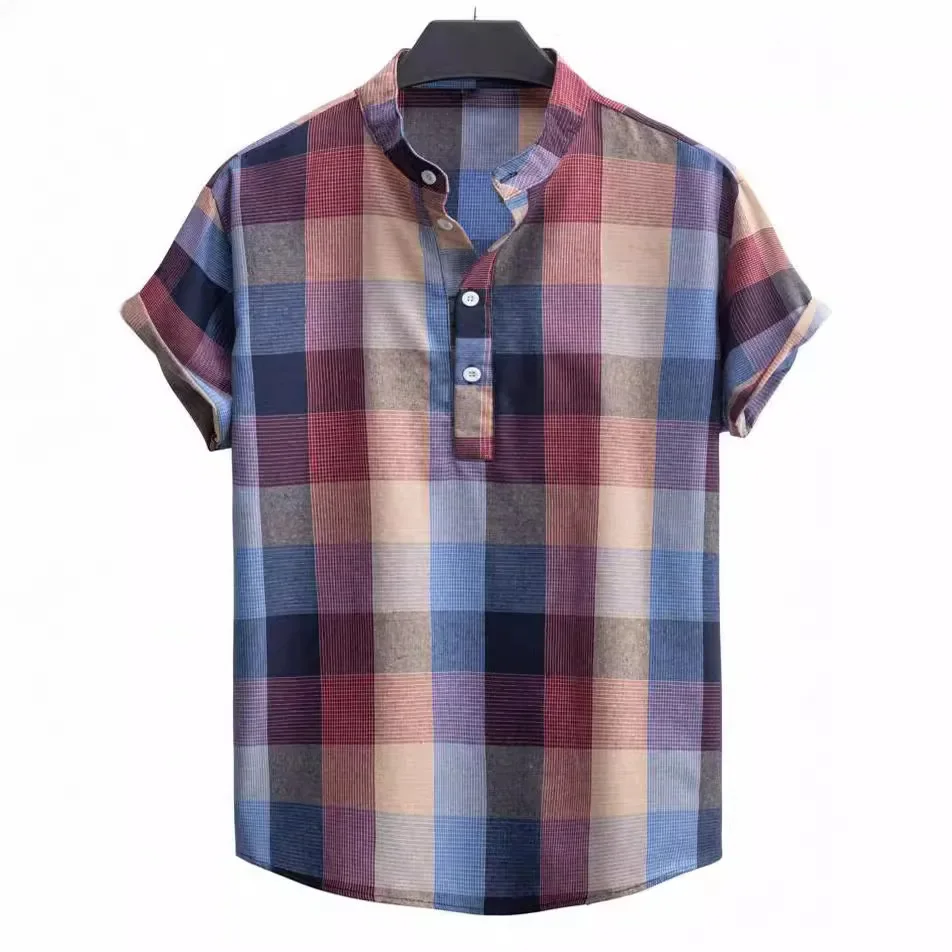 

Summer New Men's Colorful Plaid Shirt Top Shirt Trendy for Men