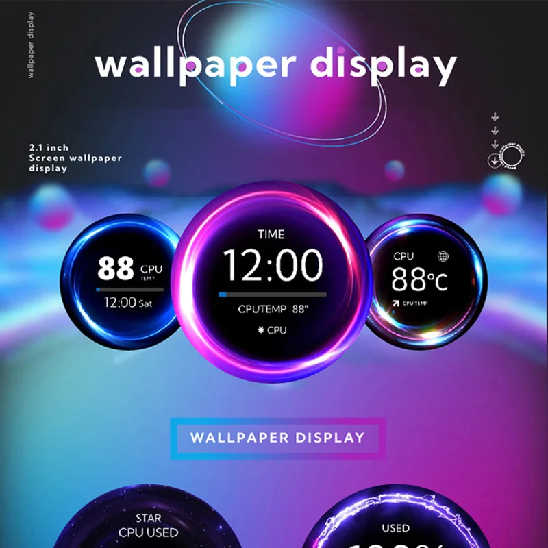 2.1 Inch IPS Secondary Screen Water-Cooled Round Screen 480x480 CPU GPU RAM HDD Monitoring with TURZX Software for PC Computer