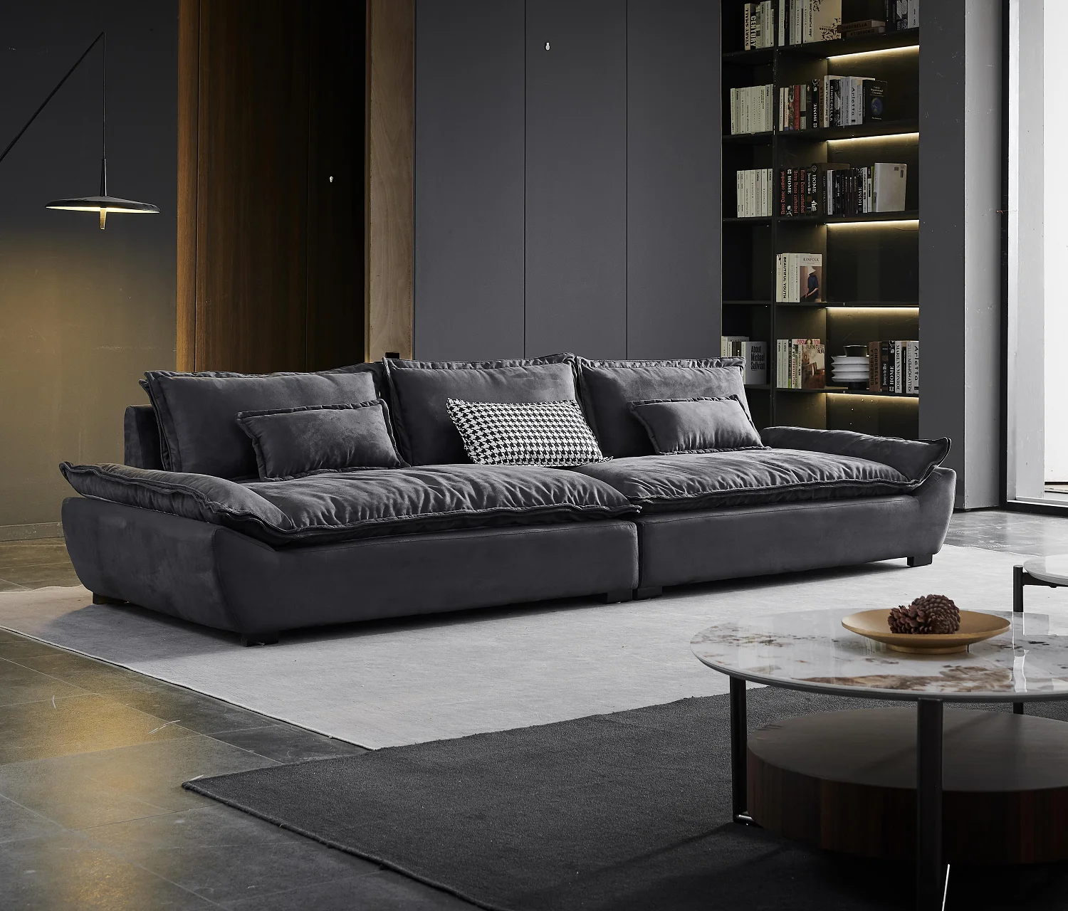# Italian Style Sailboat Sofa Large Apartment Living Room Combination Double Four Person Leather Art Aofa