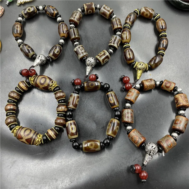 Tibetan Retro Three-Eye Dzi Bracelet Men's and Women's Old Agate