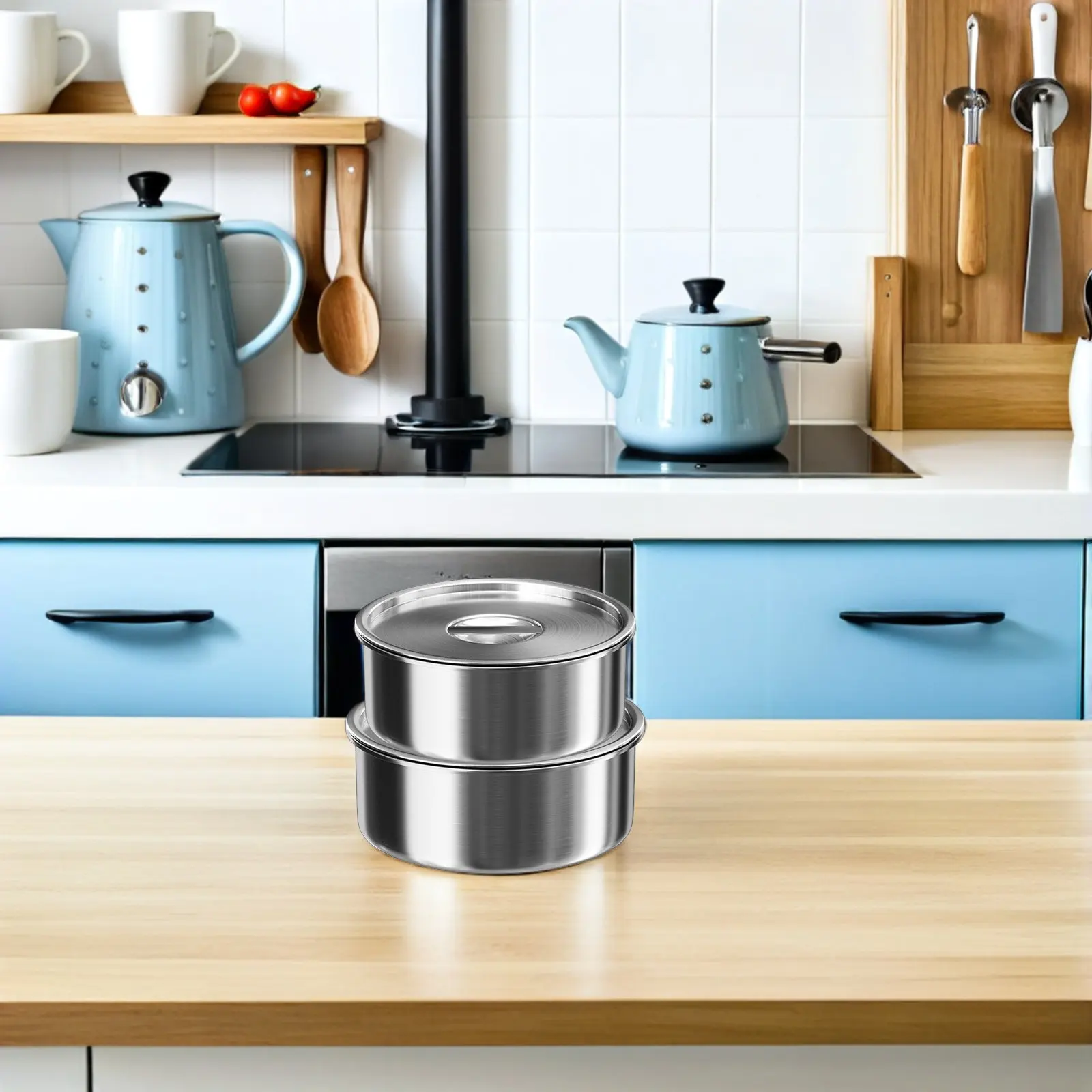 

2Pcs Stainless Steel Steam Bowls with Lid Round Rice Bowl for Steaming Cooking Serving Baby Food Mixing Soup Noodles Vegetable