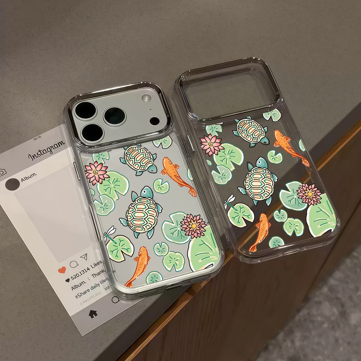 Pirve Transparent Phone Case For iPhone 18 Pro max 17 16 15 14 Plus 13 Pro ShockproofPond Turtle Dream Cover