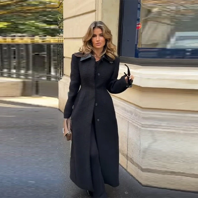 Solid Leather Patchwork Maxi Coat: A Timeless Statement for Modern Urban Style