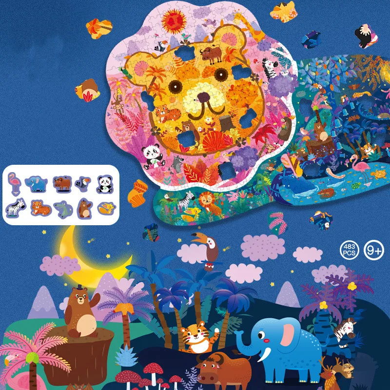 Dzieci Montessori zabawne puzzle gra 3D drewniany dinozaur lew delfin układanka papierowa wczesna edukacja dla dorosłych Puzzle artystyczne zabawki