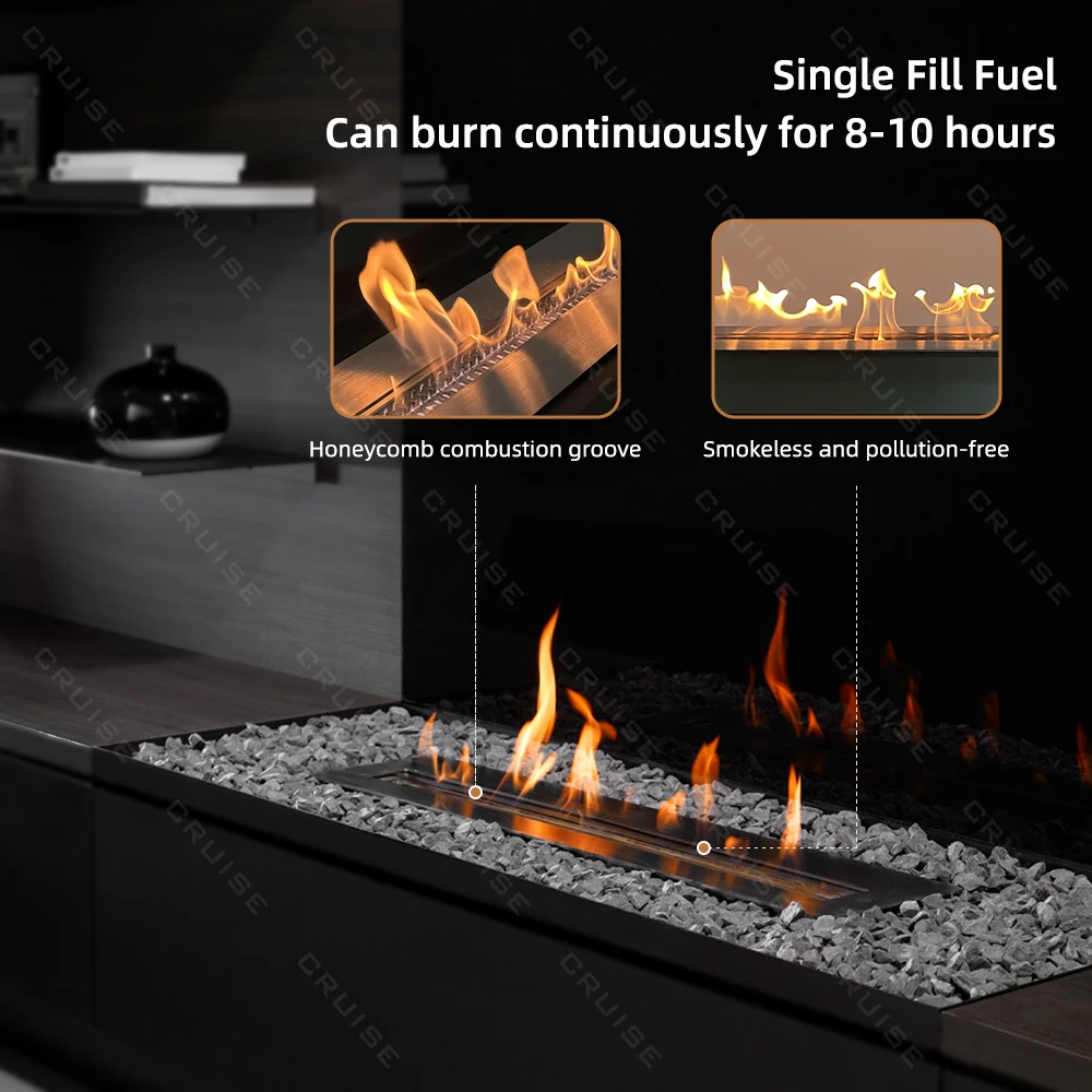 Bioethanol Fireplace Insert, 1200mm 304 Stainless Steel Manual Alcohol Burner, Ventless Smokeless Ethanol Heater for Villa Decor view 4