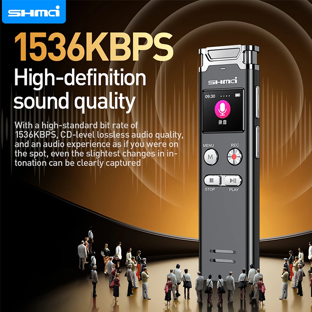 مسجل صوت رقمي جهاز تسجيل صوتي احترافي صغير محمول في الوقت الحقيقي الإملاء المزدوج ميكروفون Denoise مشغل Mp3