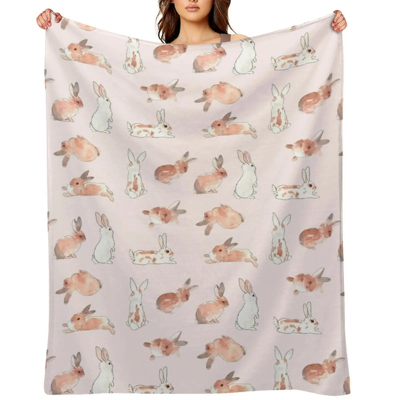 

Bunny Rabbit Watercolor Stickers Throw Blanket Sofa Quilt Weighted Quilt Plaid on the sofa Blankets