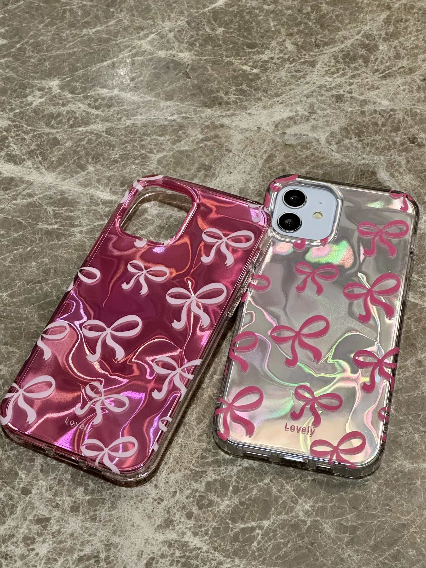 Ins Korean Simple Luxury Laser Water Ripple Bow Case for iPhone 11 12 13 14 15 Pro Max Shockproof Back Cover Stylish Girl Soft