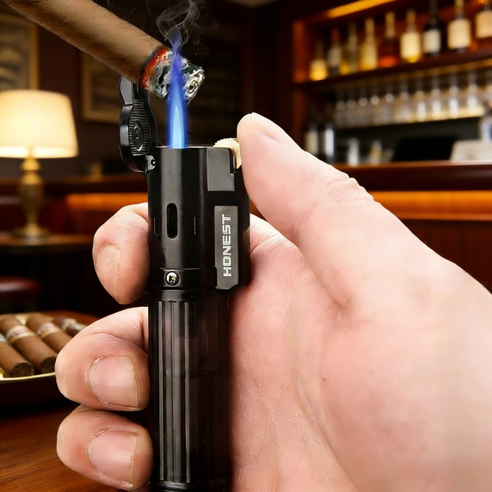 

HONEST Butane Lighter Windproof Jet Flame with Grinding Wheel Ignition Personalized Cigar Lighters Smoking Accessories