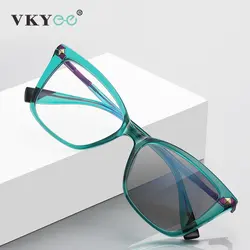 VKYEE Fashion Photochromic Prescription Glasses For Women Facial Modification Hyperopia Anti Blue Light Reading Glasses PFD2127