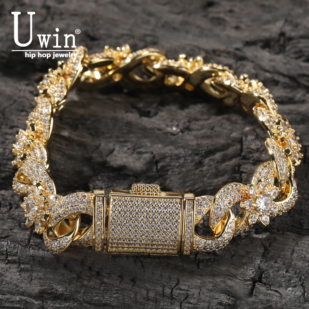 

UWIN Flower Infinity Bracelet Iced Out Cubic Zirconia Women Bangle Fashion Luxury Hiphop Jewelry