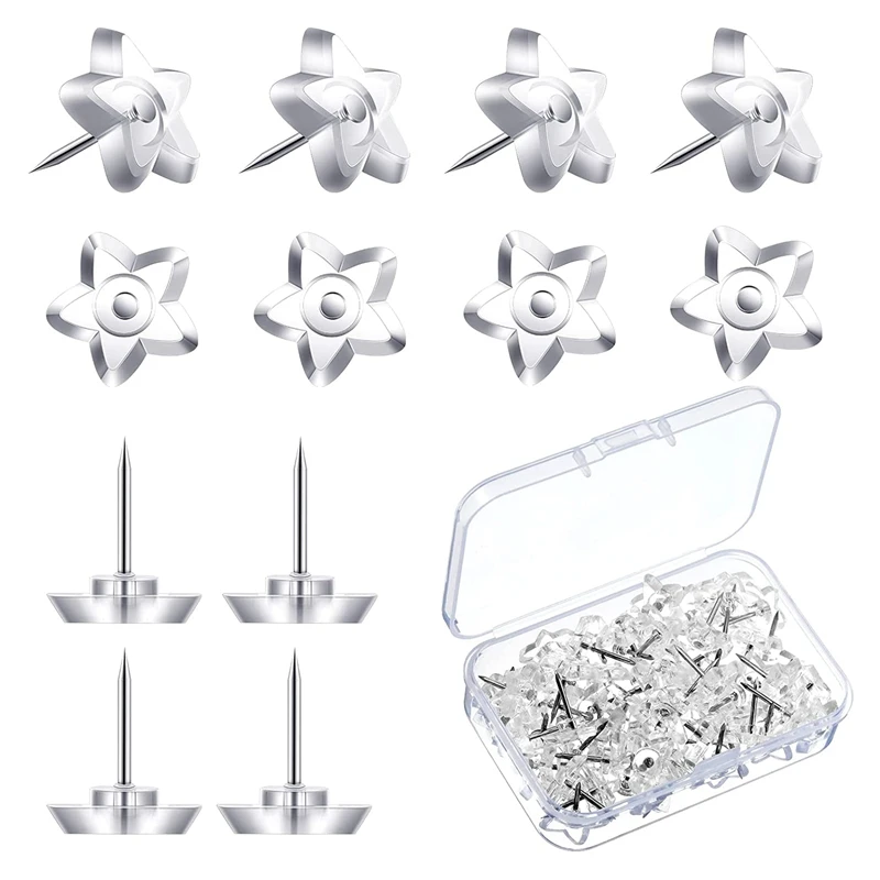 Top-200 Pieces Star Shaped Push Pins Plastic Clear Thumb Tacks With Plastic Box For Cork Board Steel Point Decorative