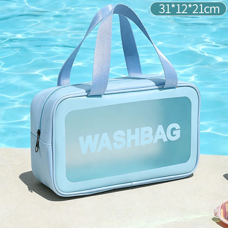 Portable hand-held PU polishing semi-transparent waterproof toiletry storage dust-proof makeup bag