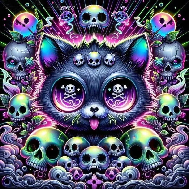 Gothic Style Skeleton Cat Jigsaw Puzzles 500PCS/1024 PCS Wall Decor for Living Room Bedroom Perfect Gift No Frame