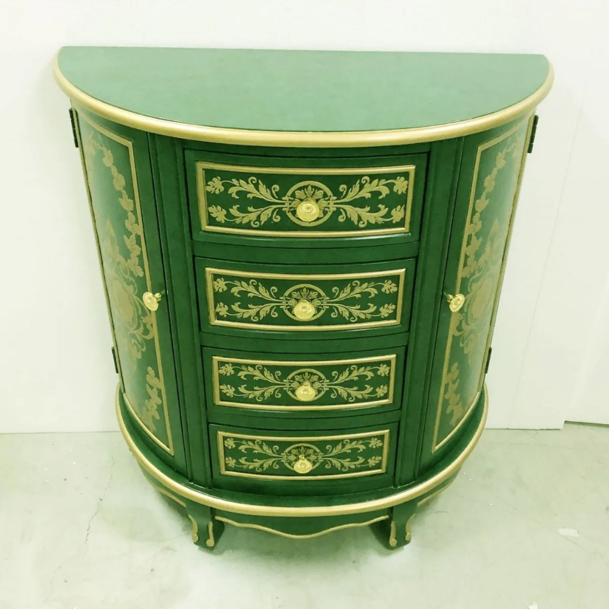 CX French-style gold-green four-compartment two-door relief semicircular entryway cabinet