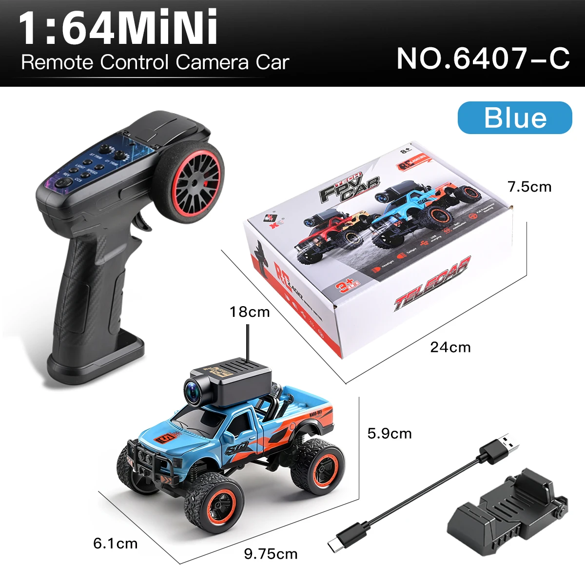 Nieuwe Wltoys 6407 1:64 Mini FPV RC auto met camera en monitor, WiFi app-besturing, snelle drift raceauto, bureaublad speelgoed, cadeau