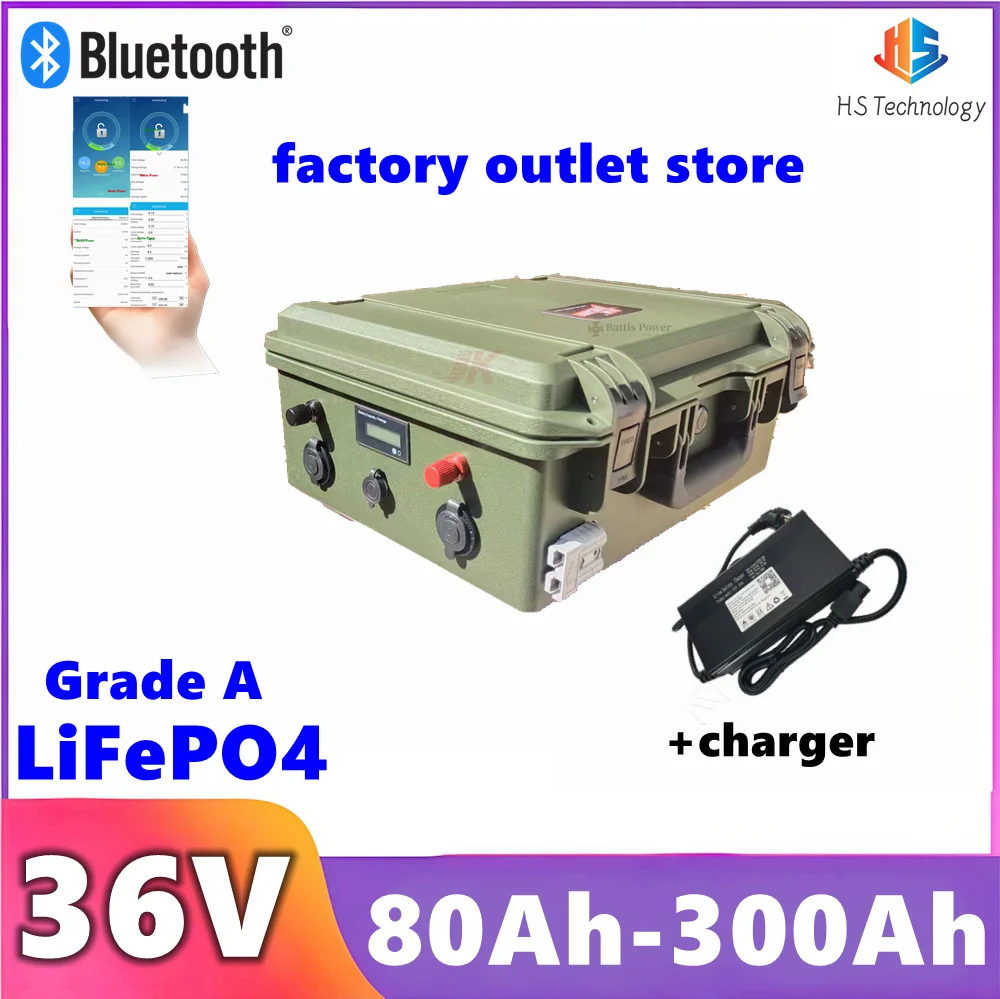 

36V LiFepo4 100Ah 200Ah 300Ah Lithium Battery with Bluetooth BMS for Outdoor Camping Fishing Boat Propeller Solar System RV