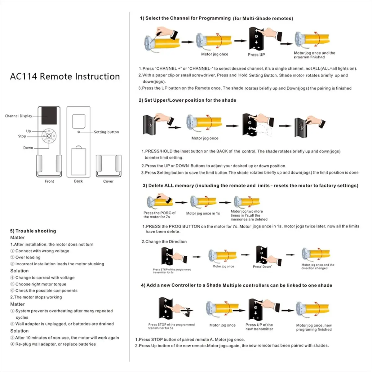 A24I AC114-06,Channel Blinds Controller for Motorized Roller Shades and Blinds,AC114 Series Remote Control AC114-06