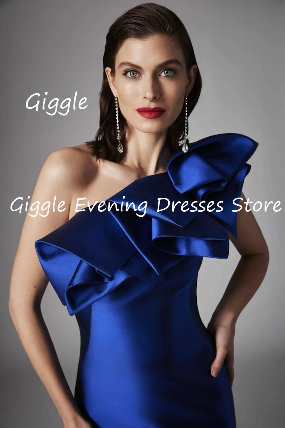 Giggle Satin Mermaid One-shoulder Ruffle Formal Elegant Prom Gown Floor Length luxury Evening Party Dresses for Women 2024