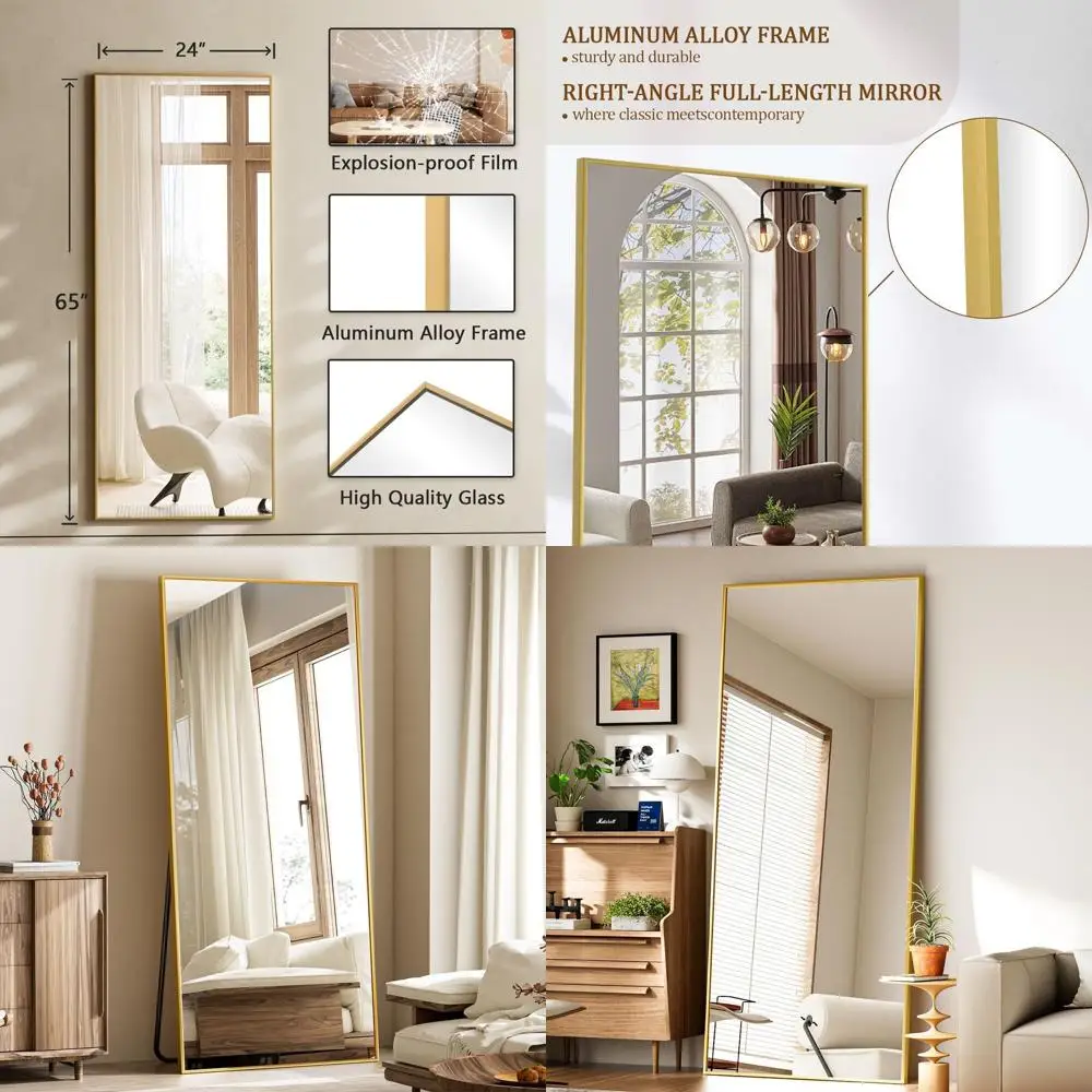

Напольное зеркало в полный рост с подставкой, зеркало для спальни 65x24, большое золотое наклонное или подвесное зеркало