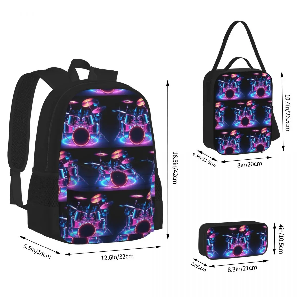Shelf Drum Electronic Drum Backpacks Kids Bookbag School Bags Rucksack Lunch Bag Pen Bag Three-Piece Set