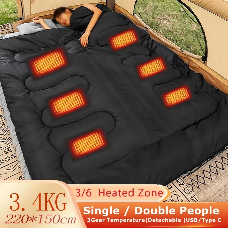 6Area USB Heated Winter Camping Sleeping Bags Down Cotton Pads 3Gear Ultralight Outdoor Camping Mattress Thermal Pad Heating Mat