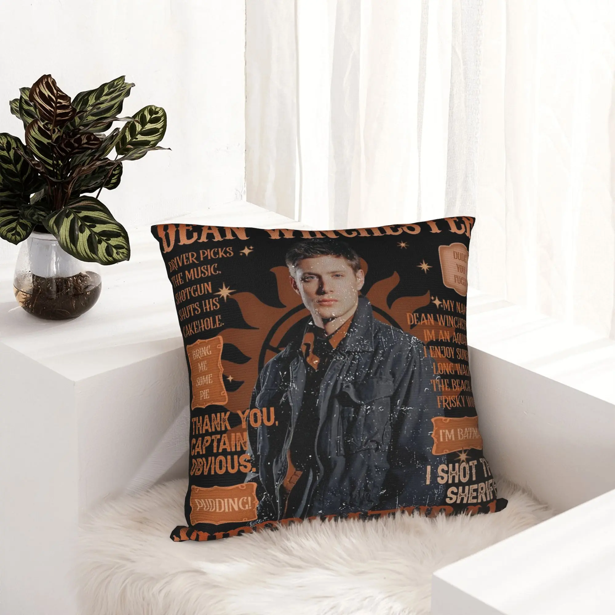 Dean Winchester Supernatural Pillowcase Printed Fabric Cushion Cover Gift  Throw Pillow Case Cover Home Square 18''