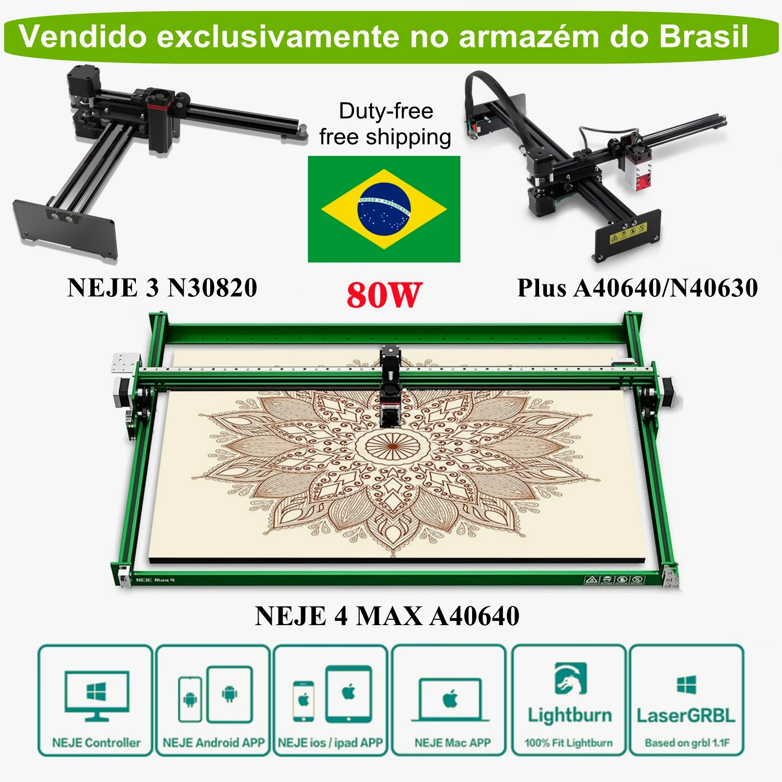 NEJE Máquina De Corte De Gravação A Laser, Gravador A Laser De Metal, Impressora 3D, 4 Max, A40640, 80W, Armazém Do Brasil, Monopólio Exclusivo