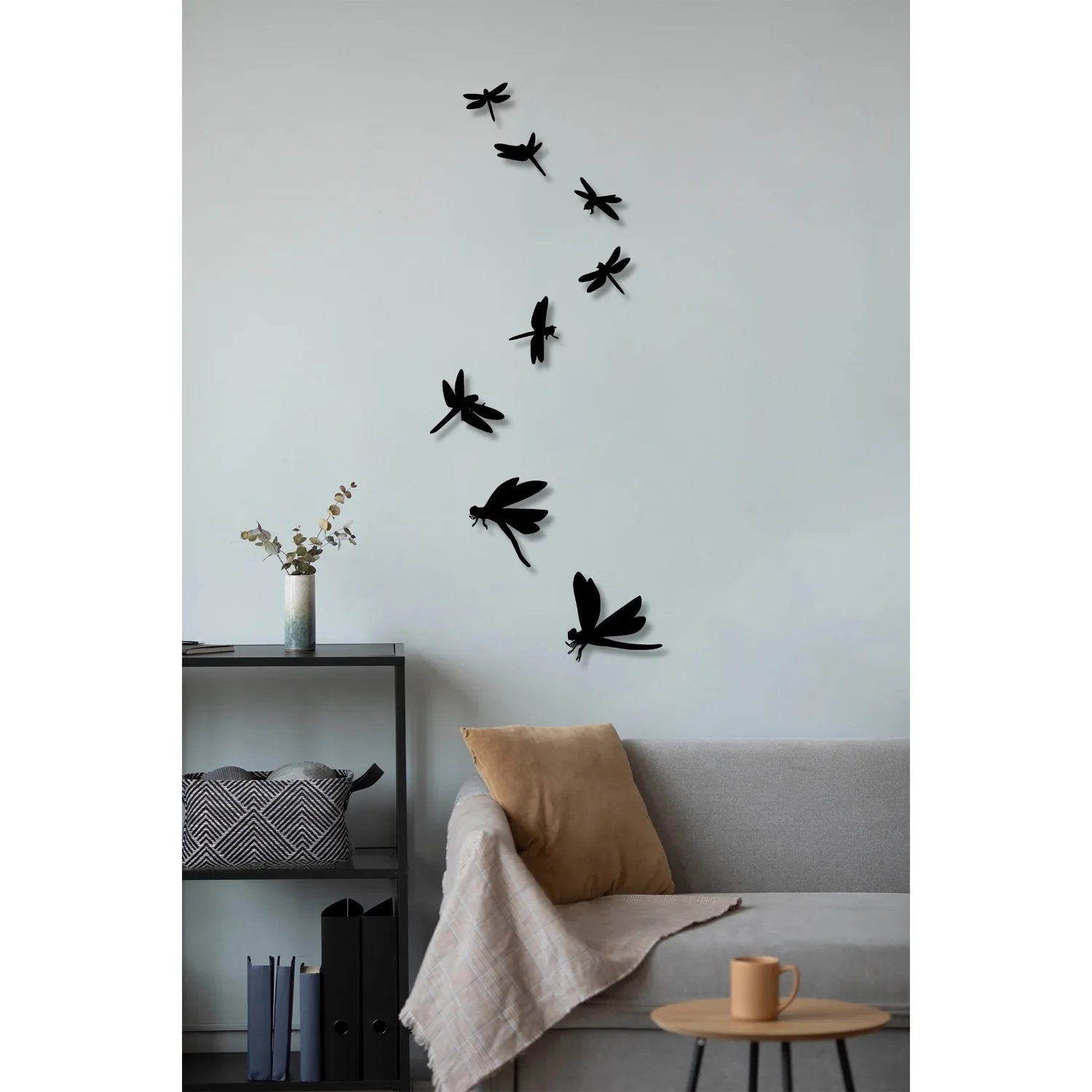 Dragonfly Metal Wall Art Set, Ascending Flight Pattern Iron Mural, Nature‑Inspired Living Room