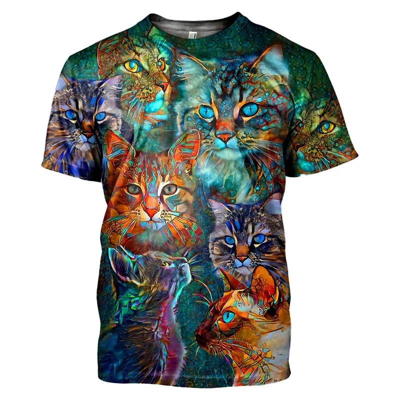 2024 Men's Summer Cute Cat Element Pattern Short Sleeve Men's Casual Comfort Fashion Trend Breathable T-Shirt Men's Blazer