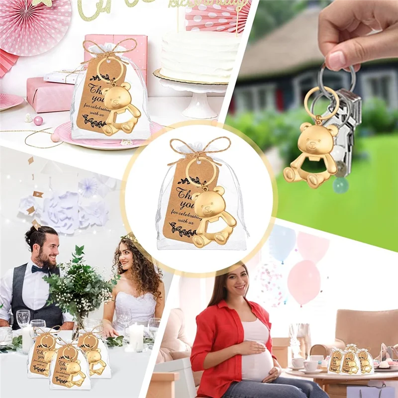 MOPHE-For Guests 50Pack Bear Bottle Opener Keychain Baby Shower Return Favors With Organza Bags Tags