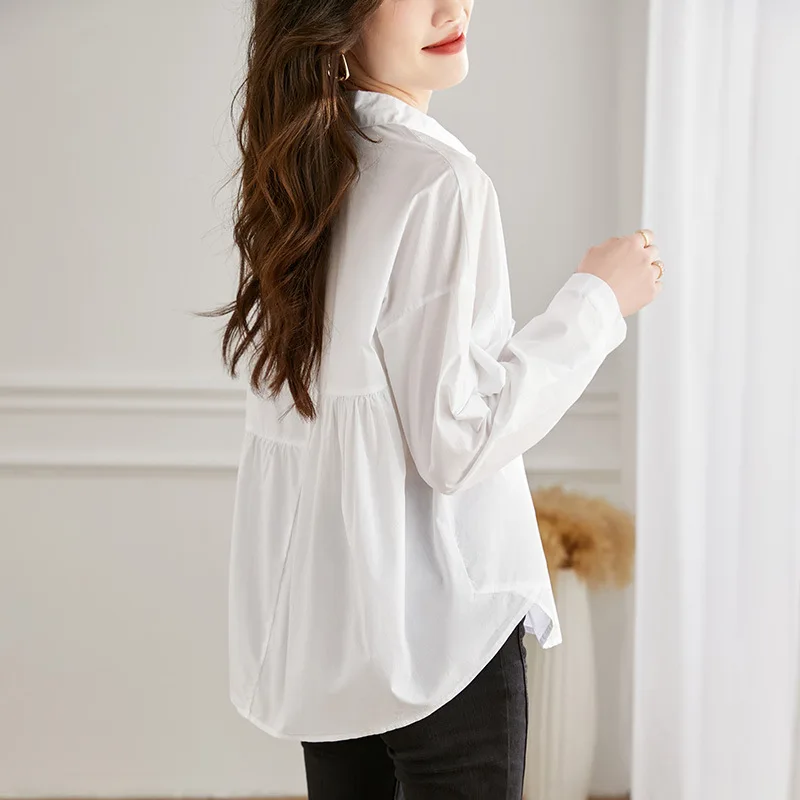 

Fashion Loose White Women's Shirt 2026 Casual Lapel Long Sleeve Shirts Elegant Classic Solid Blusas Top Female Clothing