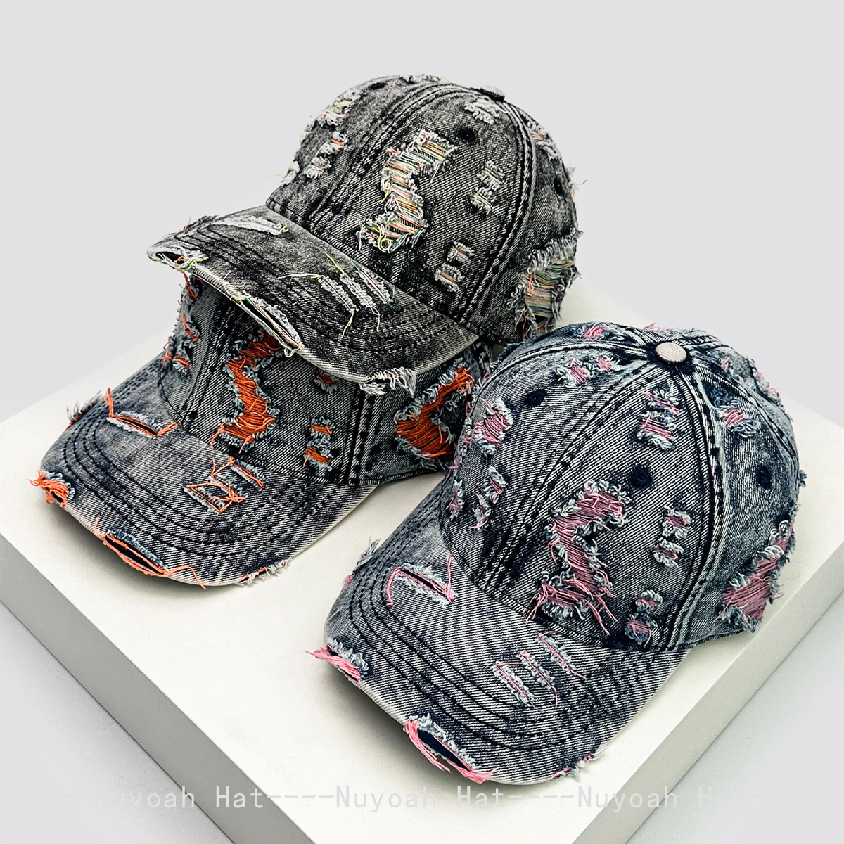 

New Men Women Retro Broken Style Personal Baseball Hats Sunshade Distress Versatile Street Peaked Caps Denim Fashion ins Niche