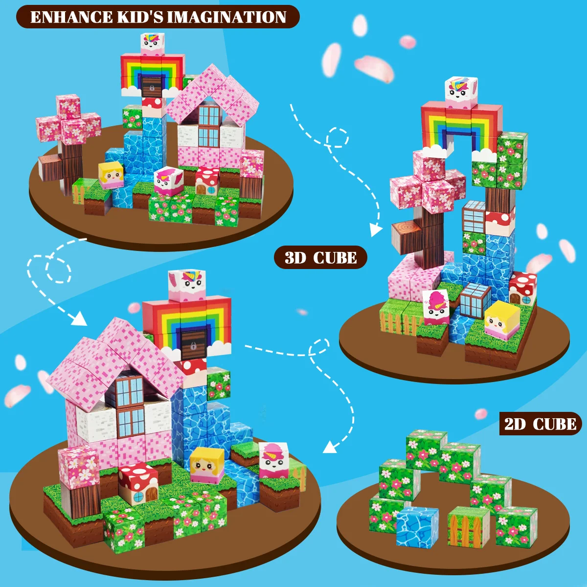 자석 블록, 무지개 유니콘 자석 큐브, 소녀와 소년을 위한 교육용 장난감, 이상적인 크리스마스 생일 선물