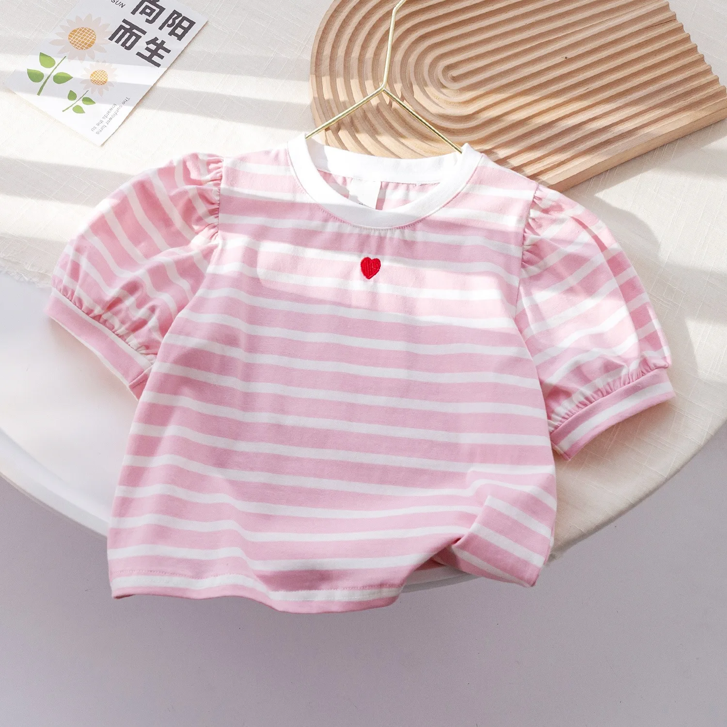 Children\'s Clothing Sets Love Embroidered Striped Short Sleeve + Skirt Kids Clothes for Girls 1 To 6 Years Kids Boutique Clothes