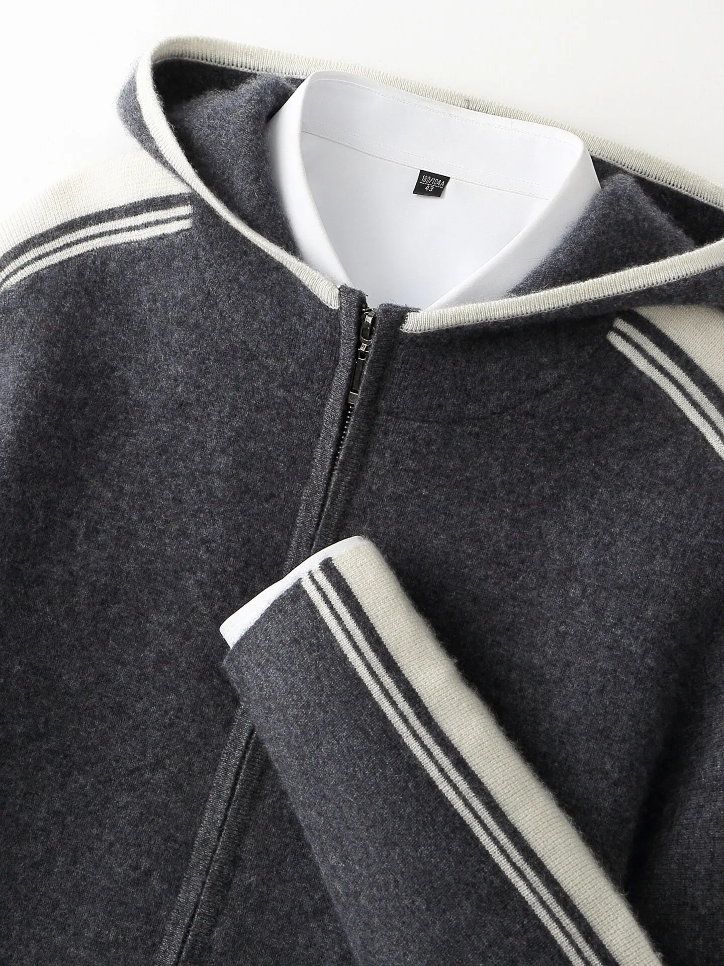 New 100% pure wool sweater hooded zipper jacket thickened warm knitted sweater loose cashmere bottoming shirt