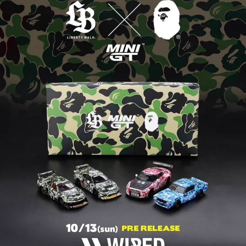 Em estoque 1:64 2025 tóquio modificação automática mostrar minigt bape conjunto 720s & rx7 bicicleta liga modelo de carro fundido, ornamentos adultos