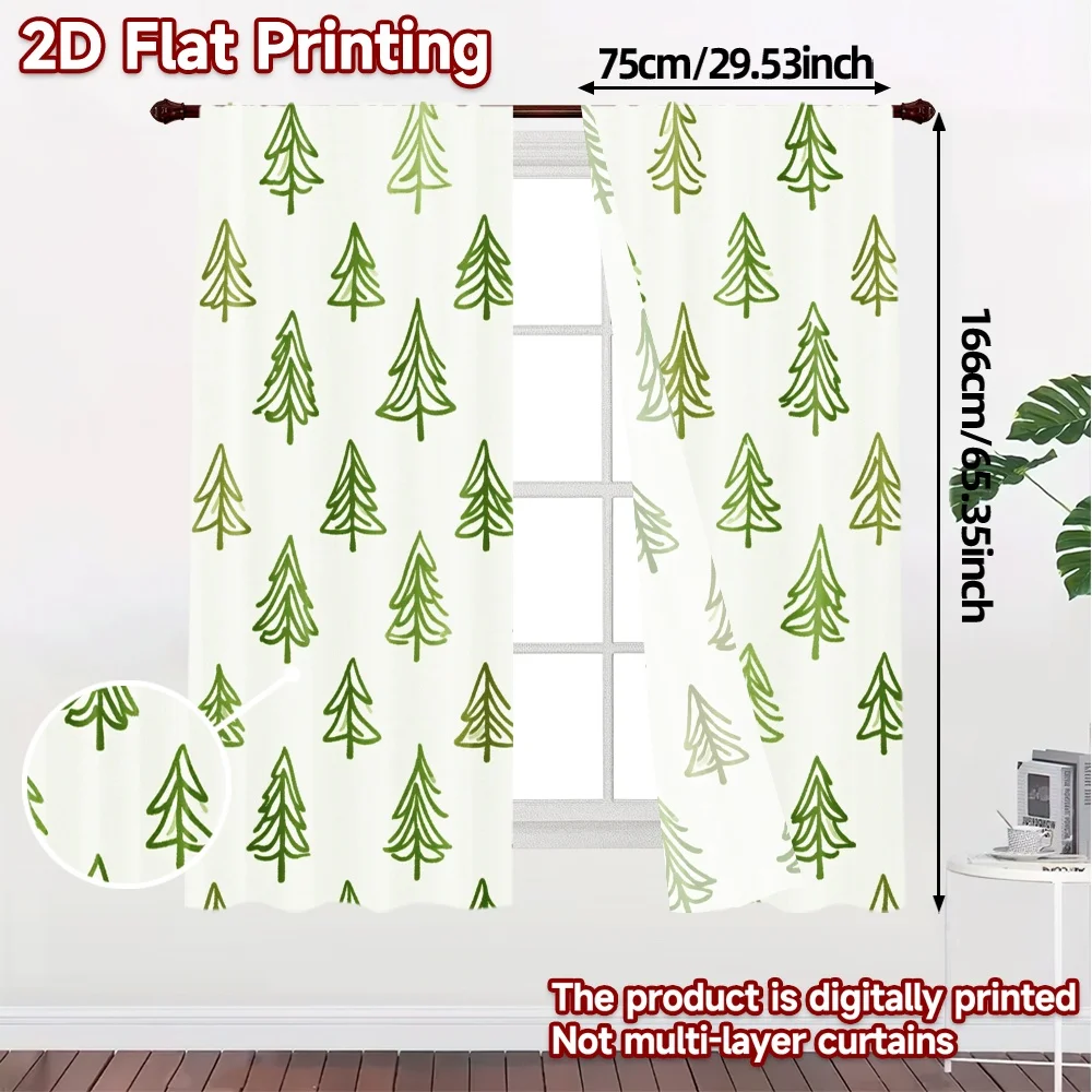 2pcs,Curtains Christmas Trees Green (2) Modern Curtains Roller Blinds 100% Polyester Curtains All Seasons Decorative for