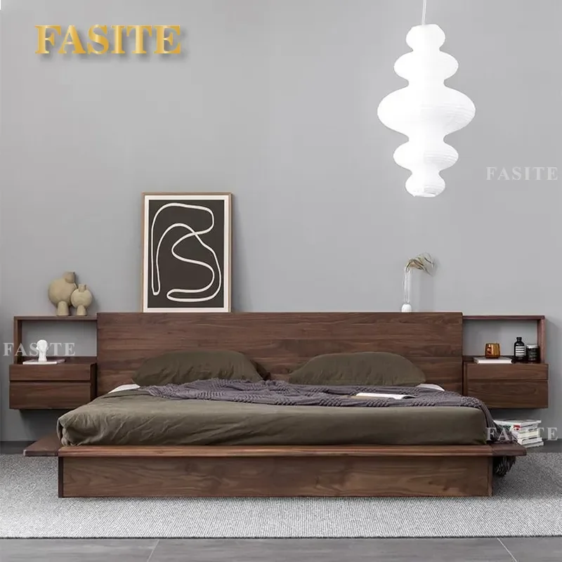 For Nordic Black Walnut Full Solid Wood Double Bed White Oak Tatami Light Luxury Simple Log Cherry Wood Short Bed