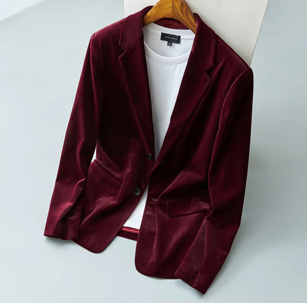 Men\'s Velvet Casual Two Buttons Notch Lapel Blazer Coat Groom Business Tuxedos men suits wedding prom suits